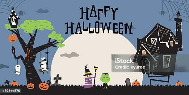 Halloween And Haunted House D Stock Illustration - Download Image Now - 2015, Black Color, Bush