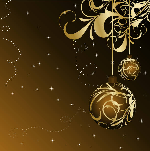istock Christmas floral card with gold ball 489346794