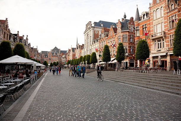 Old Market Square in Leuven, Flemish Brabant, Belgium stock photo