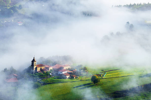 foggy Uribarri village in Aramaio valley