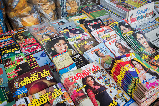 Singapore, Singapore - May 8, 2015: Indian magazines in a street of Little India, Singapore