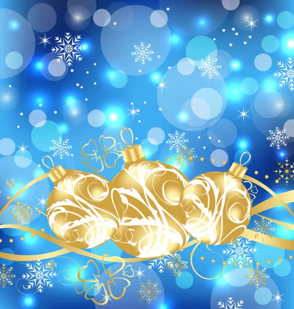 Vector illustration of Christmas holiday background with golden balls