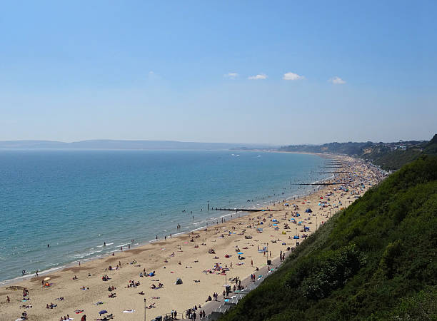 istock Image of Bournemouth beach clifftop view on coastline / summer seafront 489348364