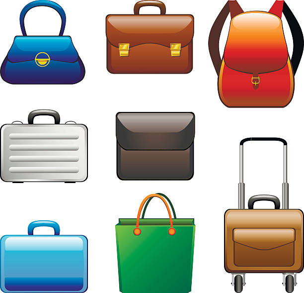 ilustraciones, imágenes clip art, dibujos animados e iconos de stock de colección bolsas de - briefcase luggage brown black