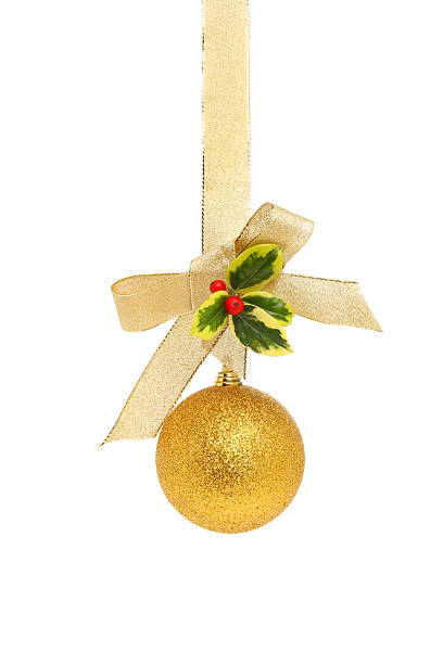istock Hanging gold ball and holly 489352168