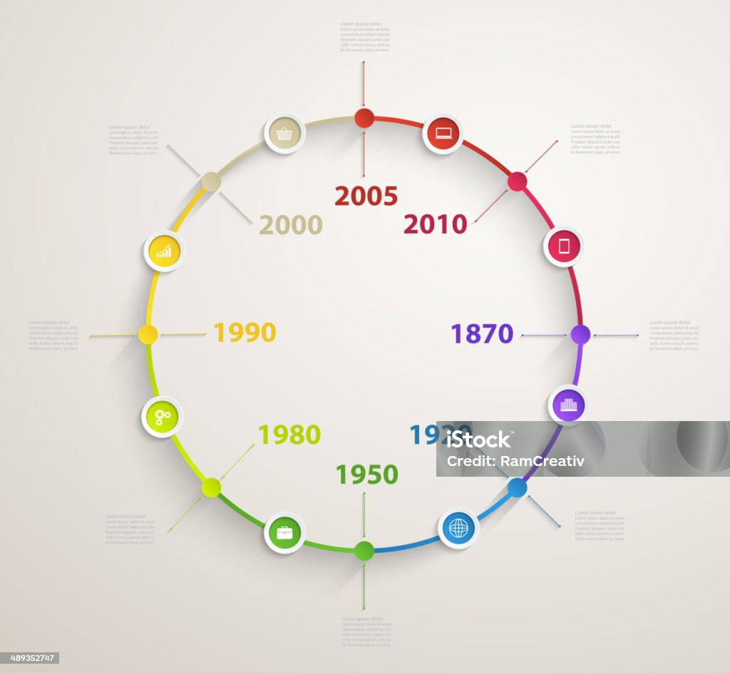 Cronograma infográficos com ícones vetoriais económica Estrutura circular design - Vetor de Cartografia royalty-free