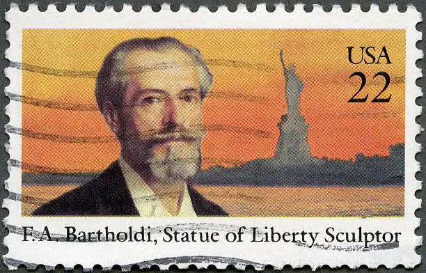 Postage stamp USA 1985 printed in the USA shows Frederic Auguste Bartholdi (1834-1904), Statue of Liberty, circa 1985