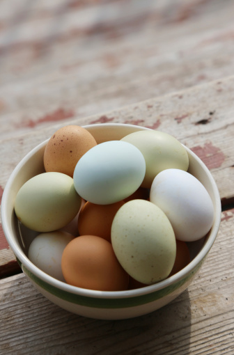 A bowl of farm fresh eggs is healthy and delicious. Vertical orientation with copy space. 