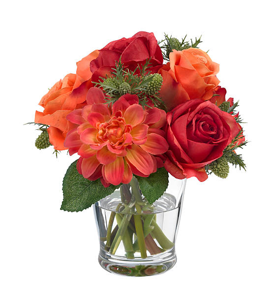 istock Dahlia and Rose bouquet on white background 489358095