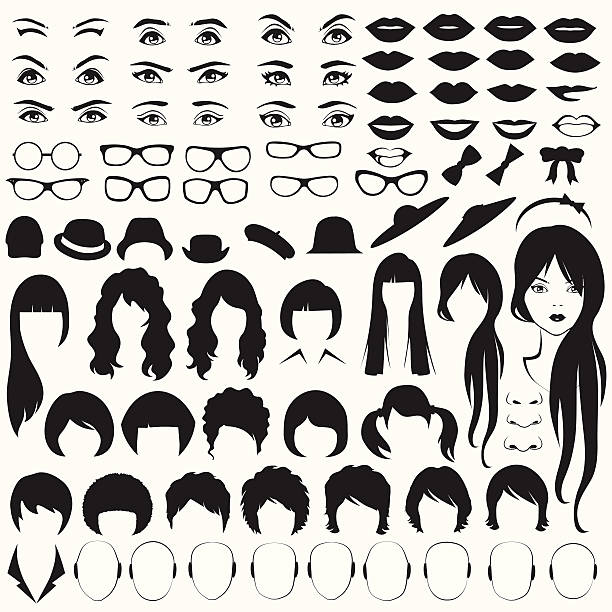 여성 얼굴 부품 - cropped face stock illustrations