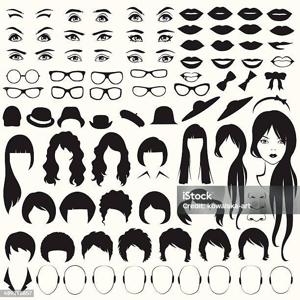 Woman Face Parts Stock Illustration - Download Image Now - Women, Hairstyle, Human Face