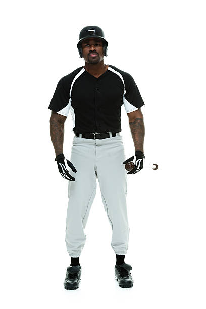 istock Front view of baseball player standing with bat 489360443