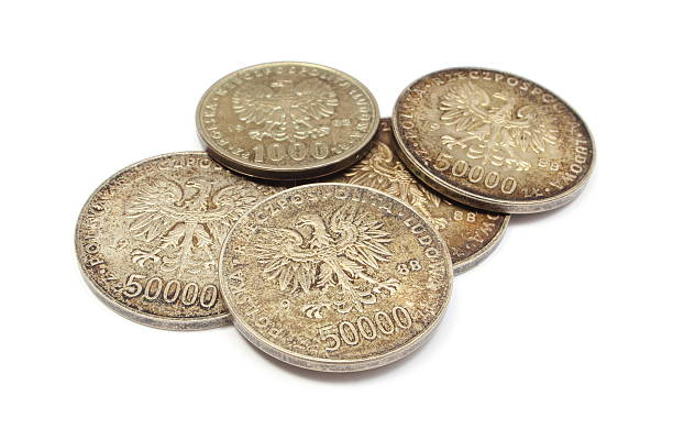 istock Old polish coins collection isolated on white background 489362515