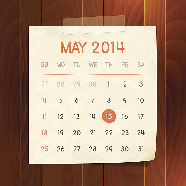 Calendar May 2014 vintage paper note on wood background vector art illustration