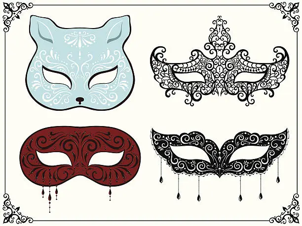 Vector illustration of Set of masquerade masks