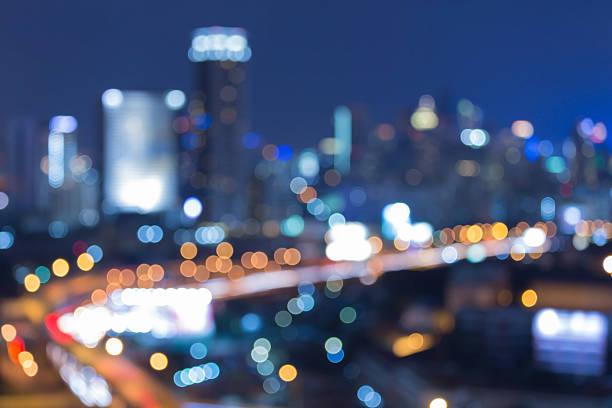 istock Abstract blurred bokeh lights highway with city 489376564