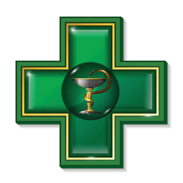 istock Medicine snake symbol, cross. Health services sign, symbol. 489381208