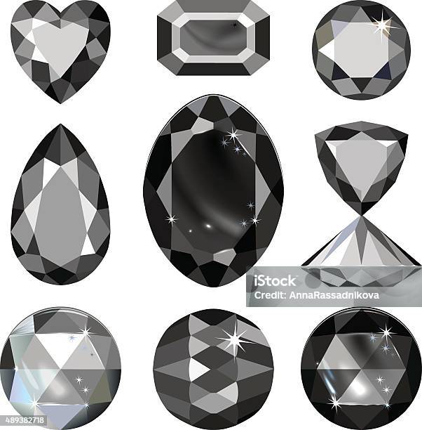 Set Of Greyscale Black Gems Stock Illustration - Download Image