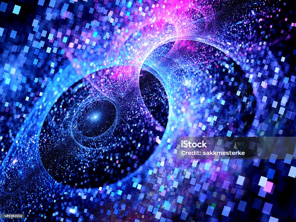 Blue glowing multiverses in space Blue glowing multiverses in space, square particles, big data, computer generated abstract background Data Stock Photo