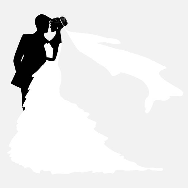 ilustrações, clipart, desenhos animados e ícones de silhueta de noiva do casamento - love husband kissing illustration and painting