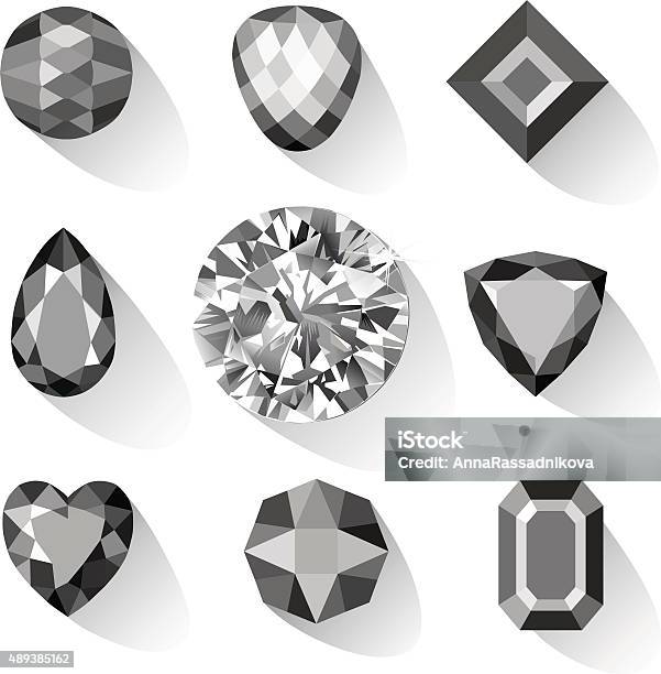 Set Of Greyscale Black Gems Stock Illustration - Download Image
