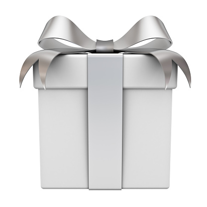 Caja de regalo con arco Cinta de plata photo