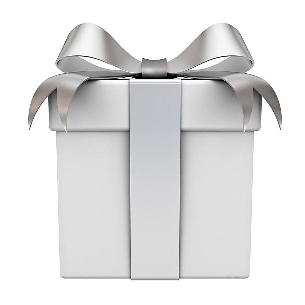 ギフトボックスにシルバーのリボン - gift box christmas present birthday present three dimensional スト�ックフォトと画像