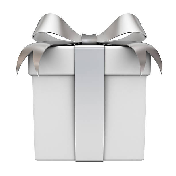 Gift Box With Silver Ribbon Bow Stock Photo - Download Image Now - Gift,  Silver - Metal, Silver Colored - iStock
