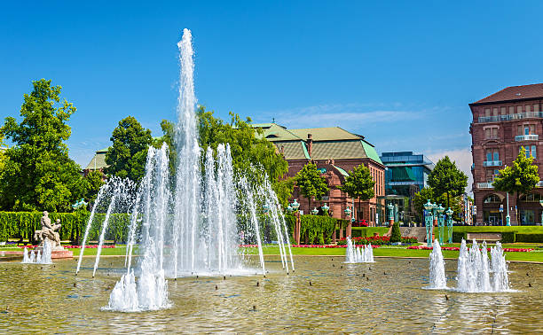 istock Water fountain on Friedrichsplatz square in Mannheim 489387358