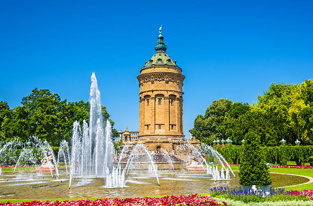 Fountain and Water Tower on Friedrichsplatz square in Mannheim - Germany