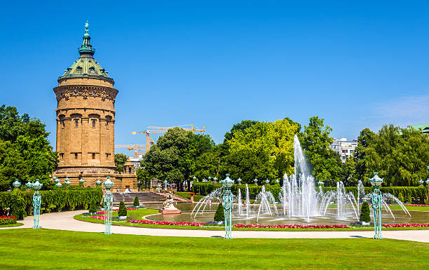 Fountain and Water Tower on Friedrichsplatz square in Mannheim - Germany