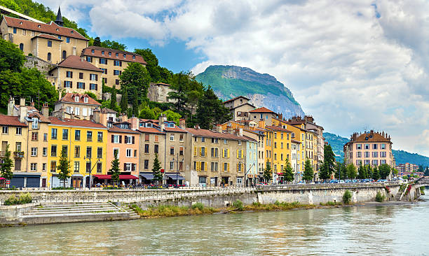 View of the embankment in Grenoble - France View of the embankment in Grenoble - France isere river stock pictures, royalty-free photos & images
