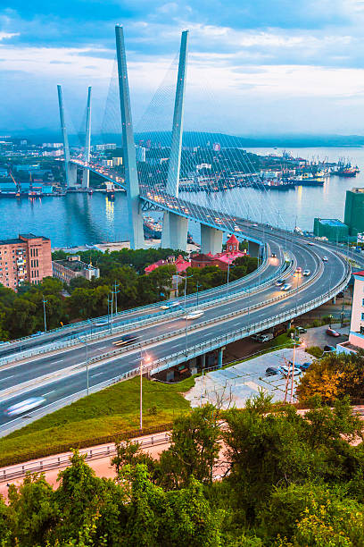 Golden Bridge in Vladivostok stock photo