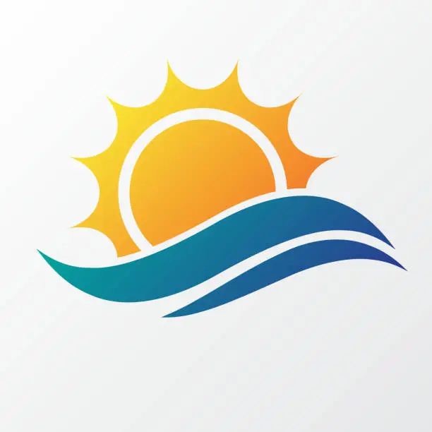 Vector illustration of Sun with sea waves