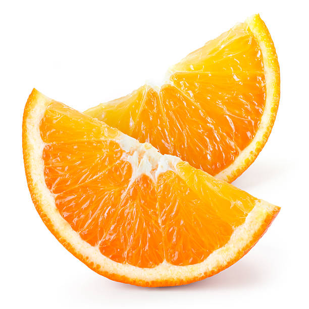 arancio frutto. fette isolato su bianco - orange slices foto e immagini stock