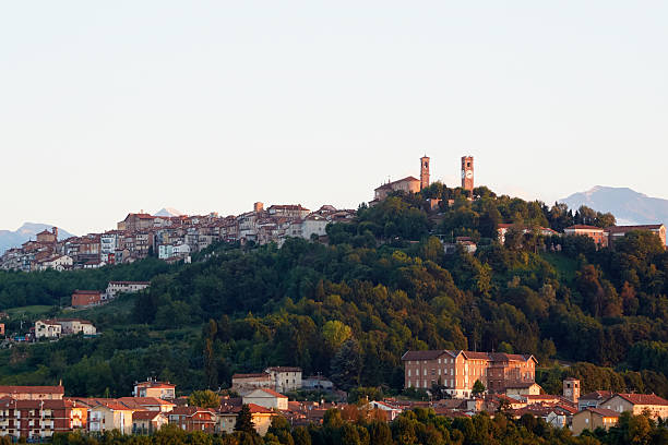 Mondovì, city on hill in Piedmont, Italy Mondovì, city on hill at sunset in Piedmont, Italy cuneo stock pictures, royalty-free photos & images