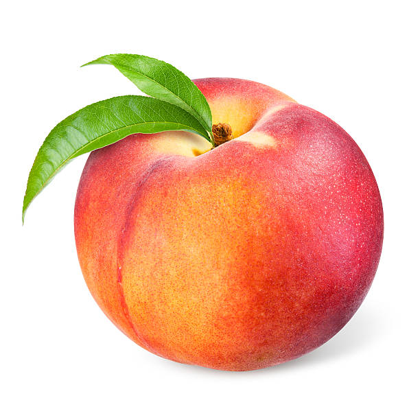 istock Peach with leaves isolated on white 489426602