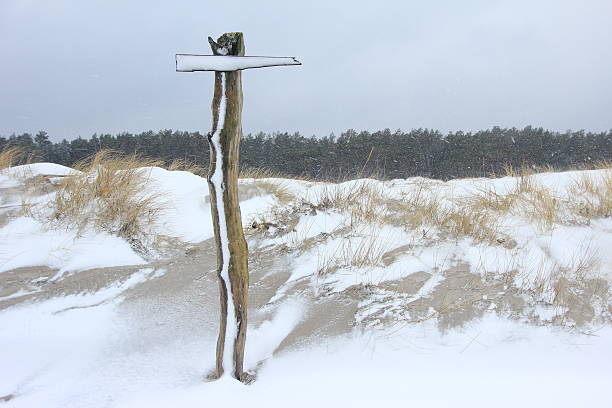 Signpost in the snow storm