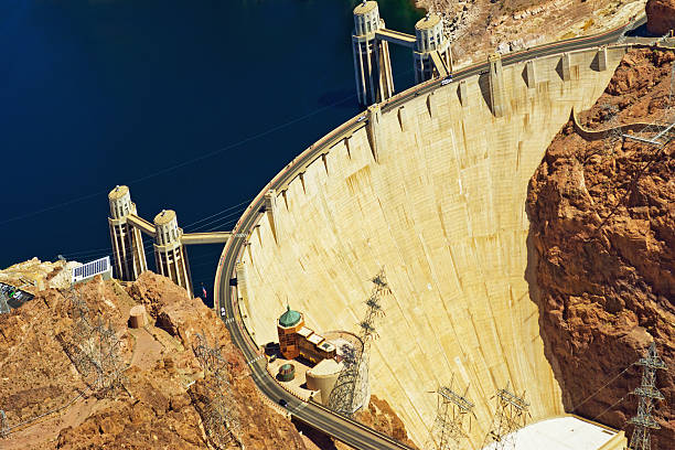 Hoover Dam from a helicopter stock photo