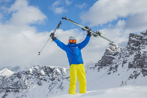 istock Skier skiing downhill in high mountains 489427414