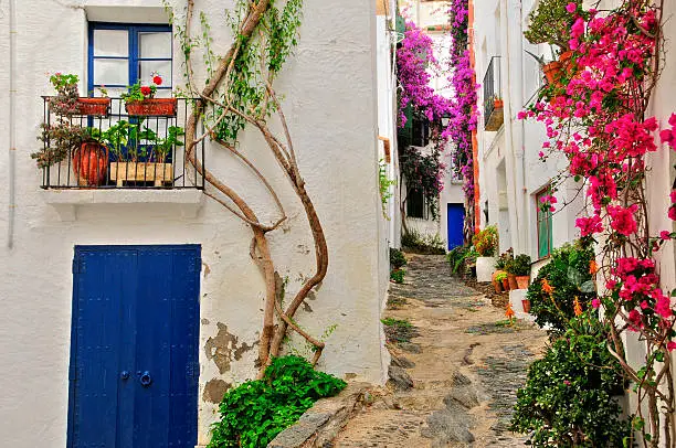 View of a street of Cadaques, Costa Brava, Spain