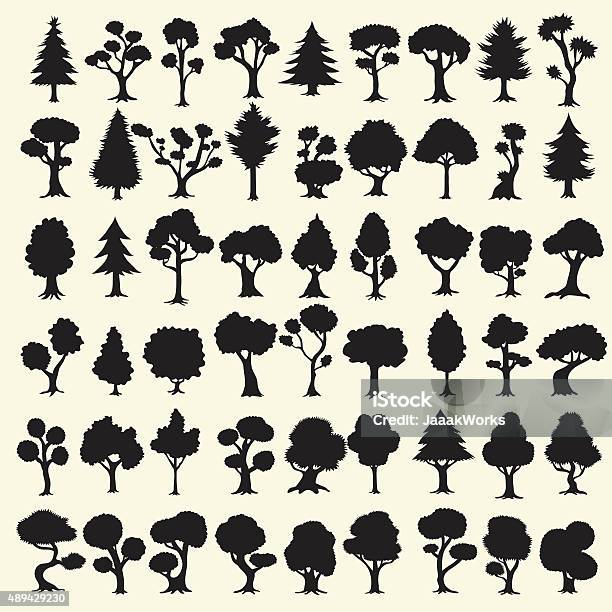 Black Trees Silhouettes Collection Stock Illustration - Download Image Now - Tree, In Silhouette, Bush