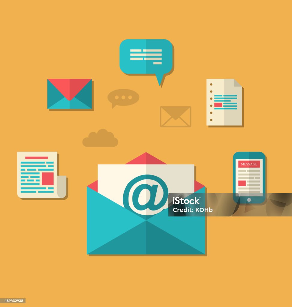 Concept of email marketing - newsletter and subscription, flat t Illustration concept of email marketing - newsletter and subscription, flat trendy icons - vector 2015 stock vector