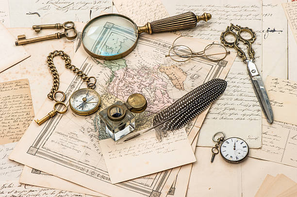 istock antique accessories, old letters and postcards 489433605