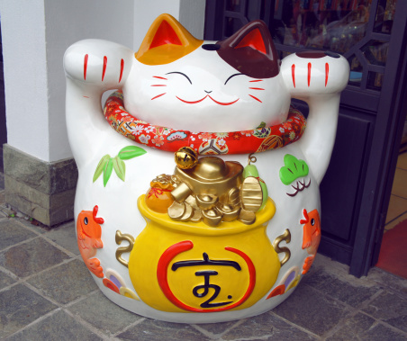 Lucky cat (Maneki neko) statue, Hong Kong