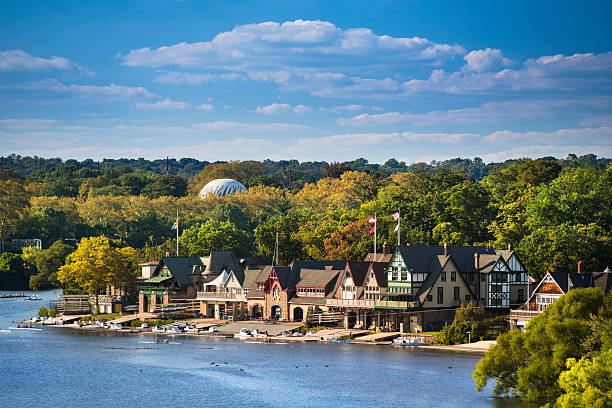 Boathouse row in Philadelphia 19th-century boat houses line the Schuylkill River just west of the Philadelphia Museum of Art in Pennsylvania USA philadelphia stock pictures, royalty-free photos & images