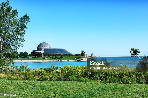 Adler Planetarium And Lake Michigan From Northerly Island Chic Stock Photo - Download Image Now