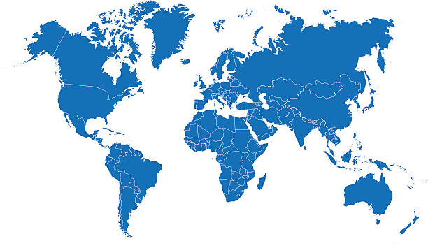 голубая карта мира - africa map silhouette vector stock illustrations