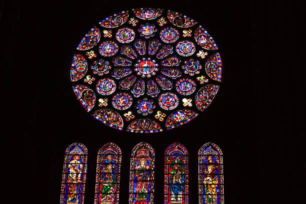 istock Chartres Cathedral Rosette Stained Glass (Interior), France 489436044
