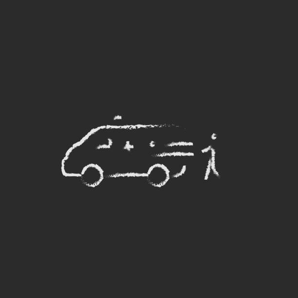 istock Man with patient and ambulance car icon drawn in chalk 489438588